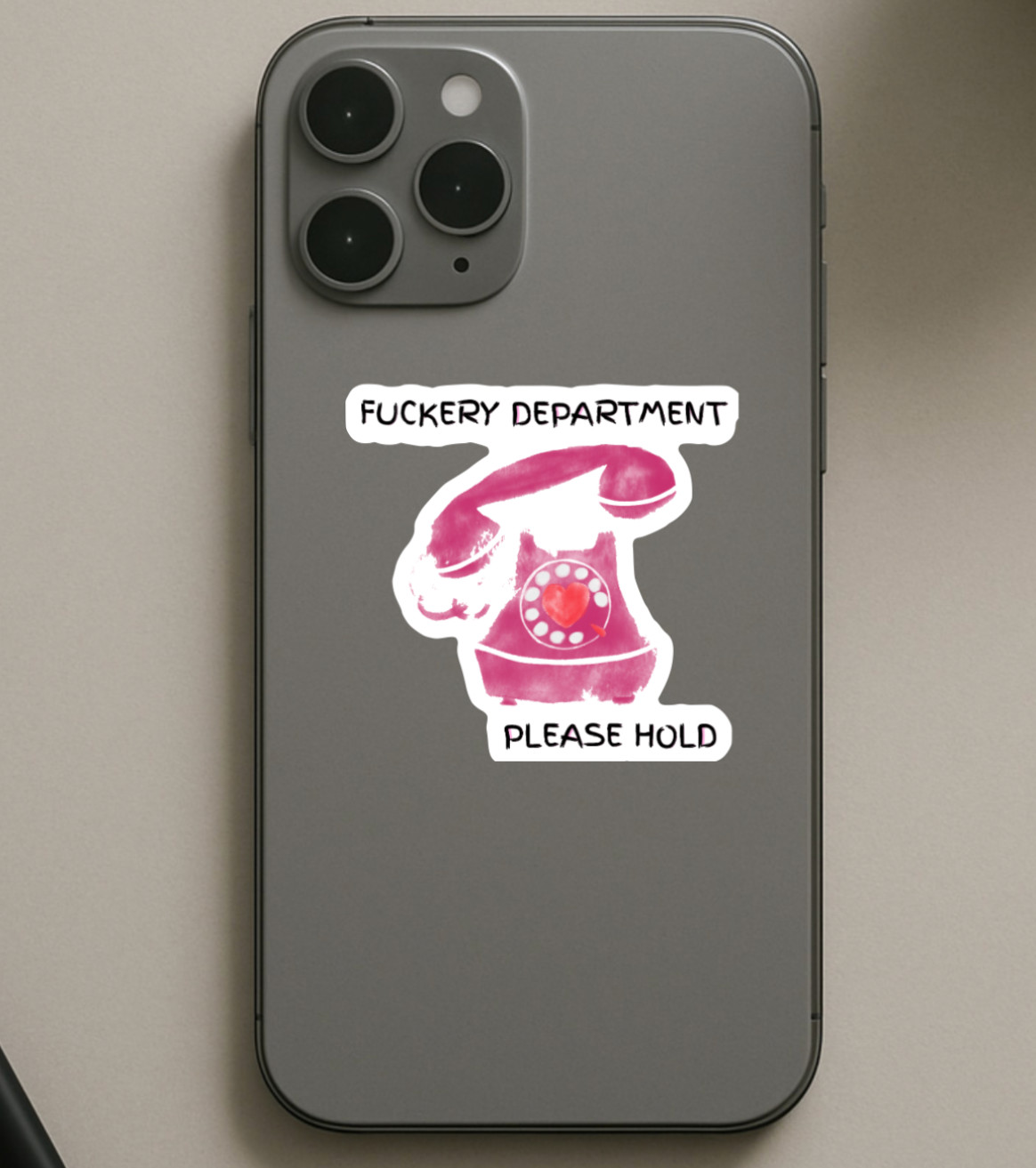 Phone case with a graphic design on a gray surface